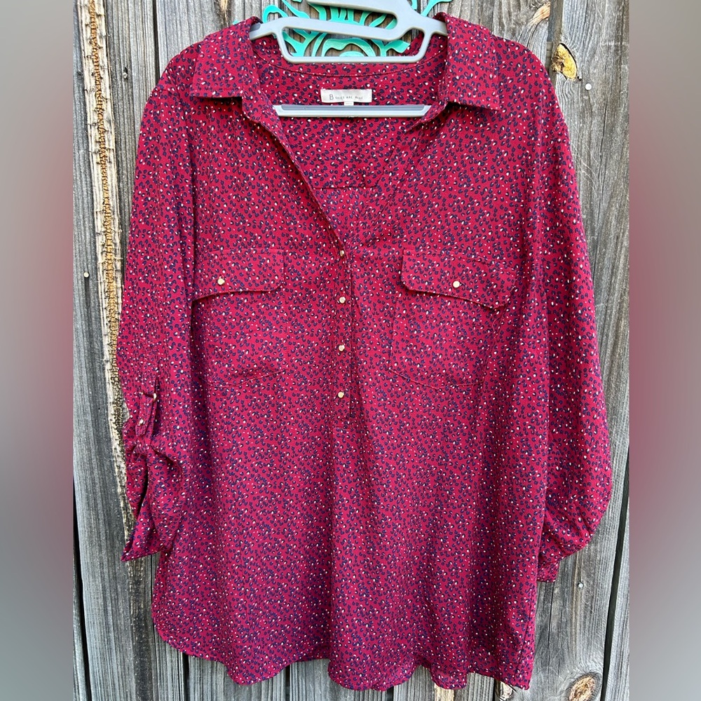 Dark Red Blouse with Gold Buttons